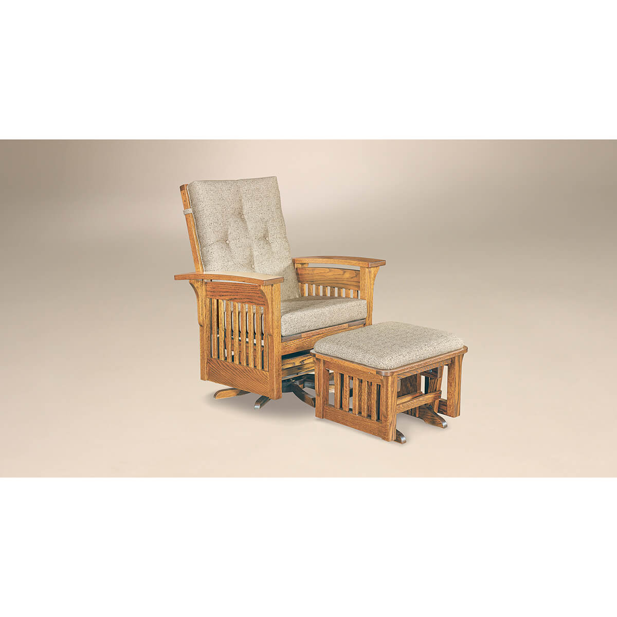 Read more about the article Bow Arm Slat Glider Swivel Chair with Bow Arm Slat Ottoman
